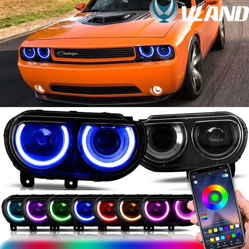 RGB VLAND Projector LED Headlights For 2008-2014 Dodge Challenger W/Sequential - Picture 1 of 18