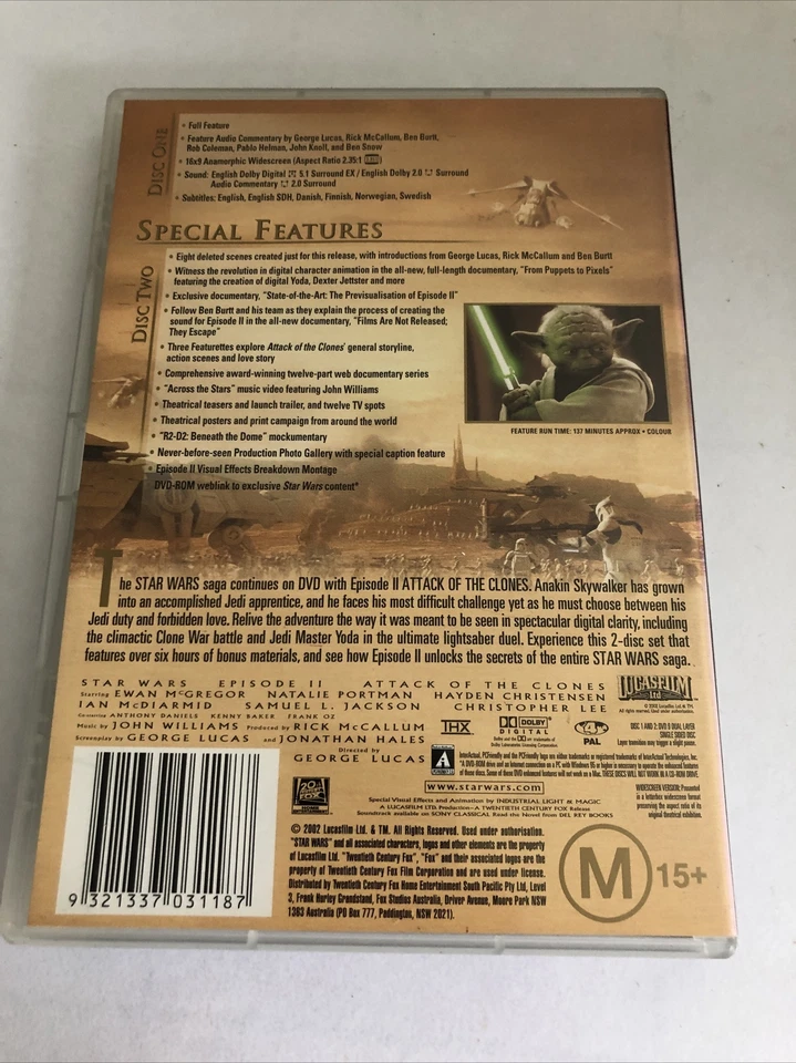 Star Wars Episode II - Attack Of The Clones (DVD, 2001) drama VGC Fast Post 🚨 - image 3 of 3