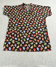 Unbranded Scrub Top Women's S/M Black Sewn Multi Color Hand Made Holiday Mittens