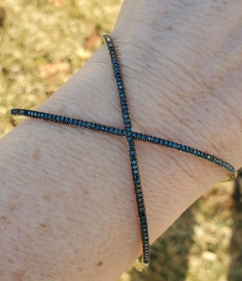 Rarities Carol Brodie Sterling 0.90 ctw Blue Diamond ''X'' Crossover Bracelet