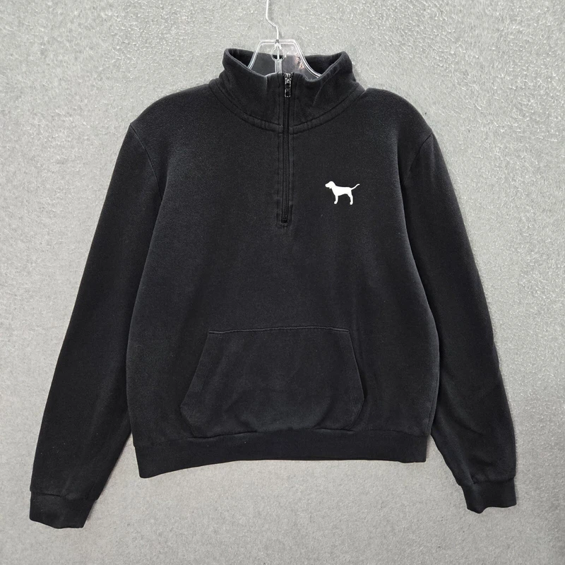 victoria-secret-vs black logo 1/4 zip long sleeve mock sweatshirt