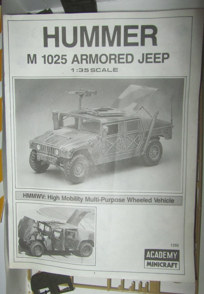 Academy Minicraft Hummer M1025 Srmoured carrier 1:35 INCOMPLETO DA RECUPERO - Immagine 2 di 3