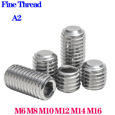 Fine Thread Grub Screws Flat Point Allen Socket Set Screws A2 Stainless M6~M16