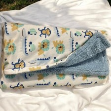 Luvable Friends Lion Monkey Alligator Turtle Baby Blanket Thick Chamois Blue-