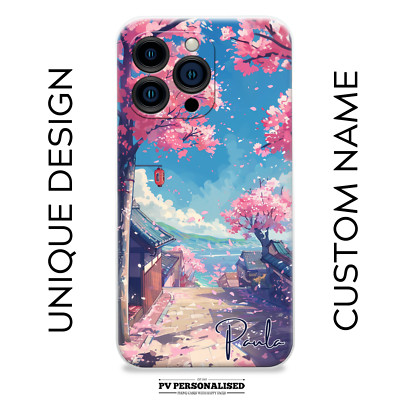 Personalisierte Handyhülle Sakura Blüte Name Silikon Cover für iPhone & Samsung