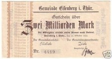 Banknote Inflation 2 Billion Mark Eisenberg 26.10.1923