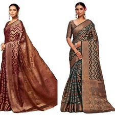 Womens Woven Organza Silk Saree With Blouses Piece