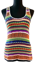TRINA TURK MULTICOLOR STRIPE COTTON CROCHET KNIT TANK TOP, SCOOP NECKLINE, SZ S