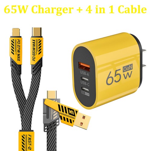 65W Fast Type C Wall Charger,4-In-1 Cable For Motorola Moto G Play/Stylus/Power - Picture 24 of 28