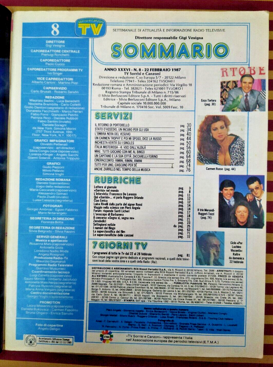TV SORRISI E CANZONI 49 1985 Berlusconi Carrà Bongiorno Fantozzi Red Canzian 135682372802 TV SORRISI E CANZONI 49 1985 Berlusconi Carrà Bongiorno Fantozzi Red Canzian 135682372802