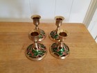 Set of 4 Vtg Hampton Brass Green & Red Enamel Holly Berry Dinner Candle Holders — photo 1