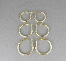 Gold hoop earrings set 3 pair earrings metal lever back posts hollow hoops