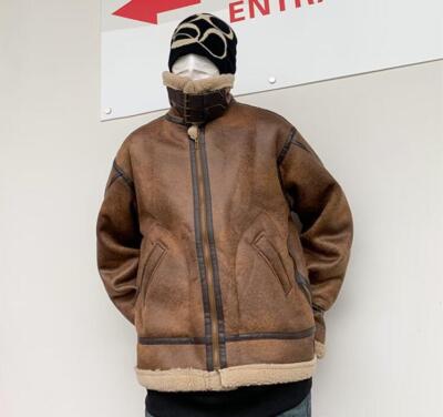 Men's Fashion Winter Lapel Long Sleeve Loose Warm Faux Lamb Wool