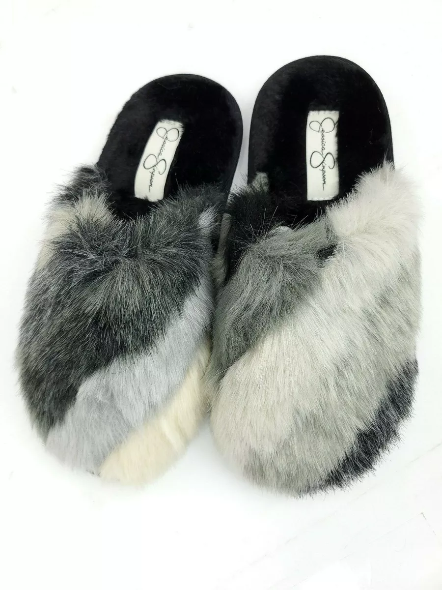 Jessica simpson slippers faux fur hot sale
