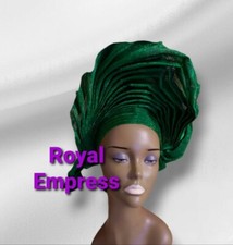 Aso-Oke African Headtie Auto Gele, Green Empress headwear