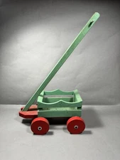 Vintage Hand Painted Folk Art Wooden Pull Cart Doll Toy Wagon