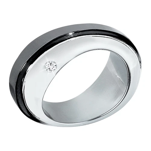 Anello Hijones In Acciaio Inox Con Zirconia Cubica - Bicolore Argento E Turchese - Larghezza 8mm - Taglia 63 (20,1mm)