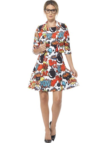 Damas Tira Cómica Vestido Novedad Elegante Vestido Disfraz Super Héroe S-L - Imagen 2 de 5