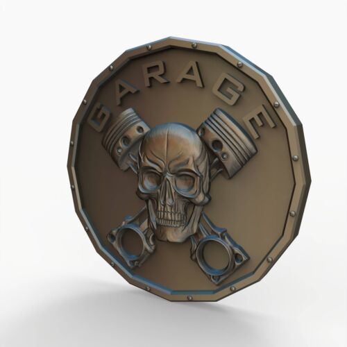 Garage Skull Sign 3D Relief Model CNC 3D Printing STL File Biker Piston - Picture 2 of 3