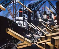 C R W Nevinson photo A4 loading timber at southampton docks