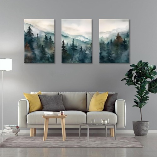Mountain Nature Landscape Forest Abstract Prints Canvas Decor Wall Art 3pc - Picture 2 of 11