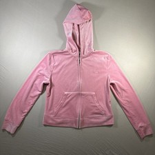 Juicy Couture Pink Velour Full Zip Hoodie Sweater Women's M Medium Y2K Tracksuit