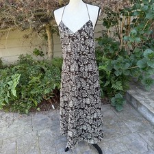 Ann Taylor Halter Maxi Dress Womens 8 Brown Floral Cotton Core Aesthetics
