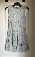 AS U WISH Women’s Misses Green Eyelet Sleeveless A Line Fit Flare Lined Sz Small