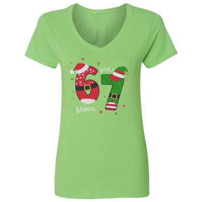 Six Seven 67 Santa Elf Numbers - 6 7 Meme Christmas Ladies' V-Neck Tshirt
