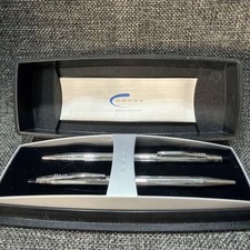 Vintage Cross Classic Century Lustrous Chrome Ball Pen Pencil Set Box