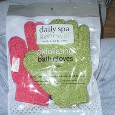 Daily Spa Renewal Exfoliating Nylon Bath Gloves 2 Pairs Green Pink