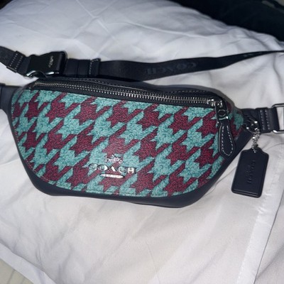 COACH  WARREN  MINI BELT BAG  HOUNDSTOOTH PRINT FANNY PACK TEAL/WINE CJ711