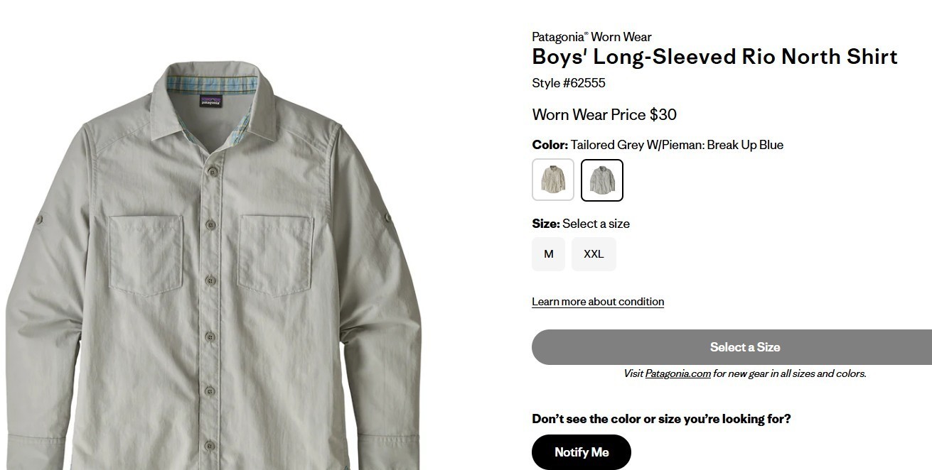 Patagonia Boys Long Sleeve Rio North Shirt Youth Medium Grey Roll Up Sleeves thumbnail 9