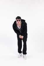 Men's Oversized Tracksuit Set - BLACK Heavyweight Cotton Fleece size :L