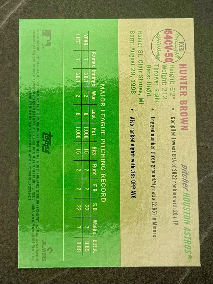 2023 Topps Chrome Platinum Anniversary 1954 City Variations Hunter Brown 54CV-50 - Image 2 of 2