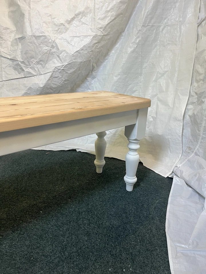 4ft Farmhouse Style Bench Solid Pine Natural Top With White Legs - Image 2 of 4