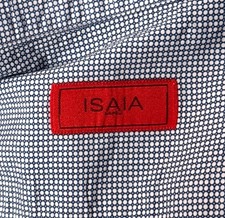 ISAIA Dress Shirt 17 / 43 Mens Modern White  Blue Circle Geometric Cotton Woven