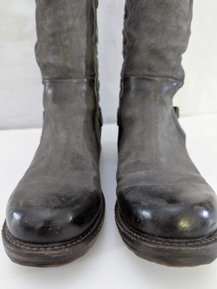 AS 98 Airstep Italian Zipper Boho Biker Boots 38 Smoke/Fumo Dk Gray Original Box - Image 3 of 4