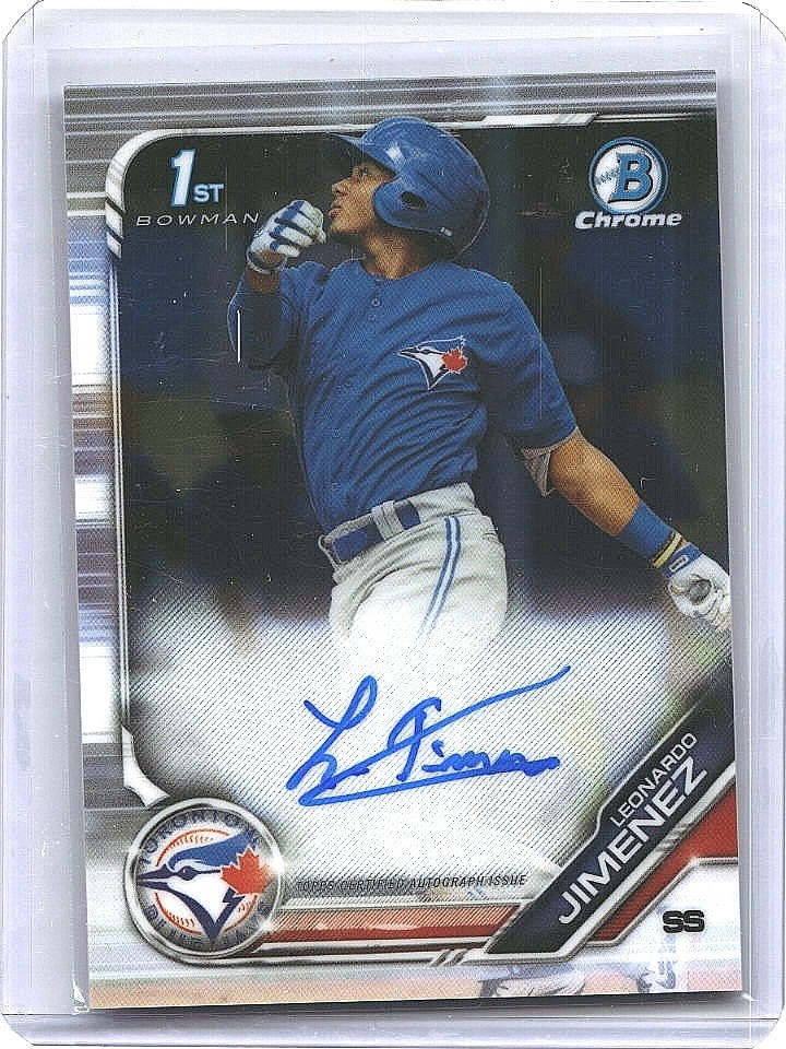 2019 Bowman Chrome Leonardo Jimenez Auto 1st Prospect #CPA-LJ Blue Jays