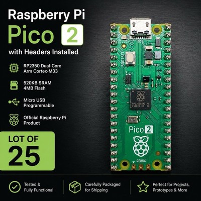 Raspberry Pi Pico 2 RP2350 w/ Pre-Soldered Headers (Lot of 25)