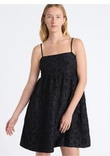 Free Assembly Women's Baby Doll Mini Dress With Pockets Cute Cocktail Black Sz M