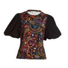Love the Label Lali Tee Daphne Print S Womens Puff Short Sleeves Sequins Paisley
