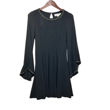 Emma & Michele Women Mini Shift Tunic Dress M Black Studded Bell Sleeve Hippie