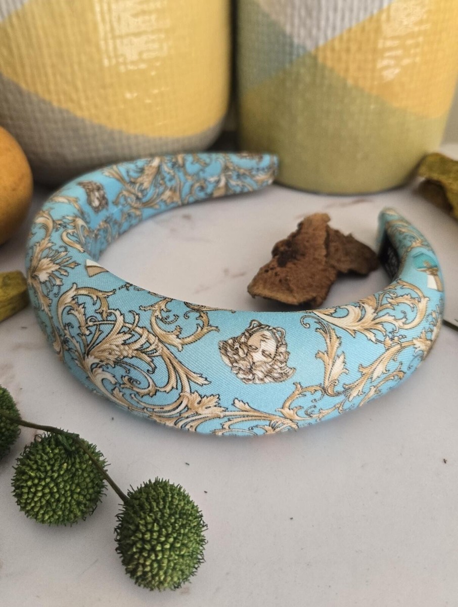 NWOT Versace Parfums Turquoise and Gold Baroque Padded Headband Versace headband blue Dylan turquoise parfum baroque... | Depop main image 4