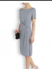 Tory Burch Edna Draped Silk Polka Dot Midi Dress Blue Cream Size M