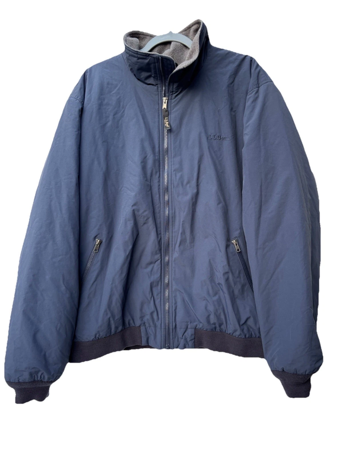 LLBean Fleece Lined Bomber Jacket Men’s XXL Outdoor Full Zip Pockets Nylon Blue