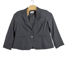 Calvin Klein Blazer Women 16W Gray Two Button Stretch Career Suit Jacket