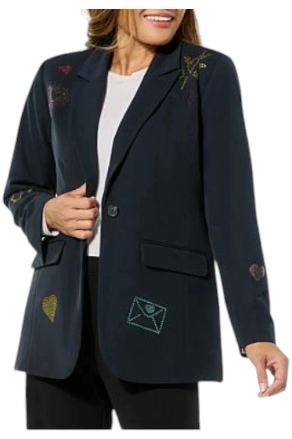Colleen Lopez Women's Heat Set Heart Woven Blazer Black