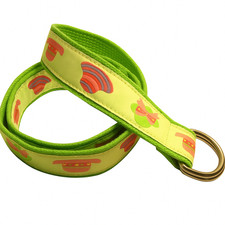 Vintage 80s Ribbon Belt Pink Green Hats Canvas D Ring Preppy Womens