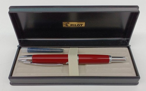 Pilot Capless Retractable Fountain Pen Red Silver Trim F Fine Nib with Box